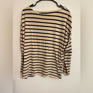 J Jill Striped Long-Sleeve Boatneck Top - Beige & Black XL